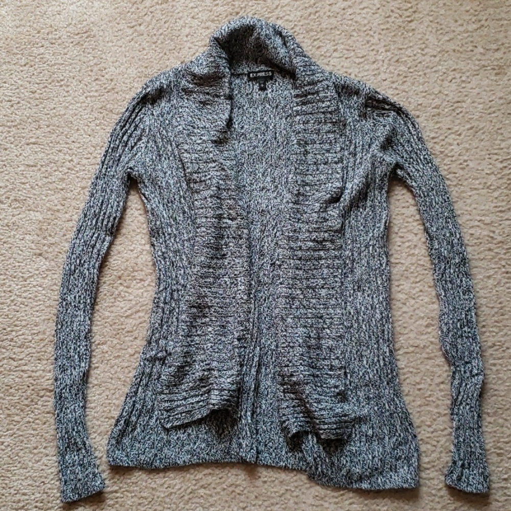 Express Black and White Ribbed Cardigan